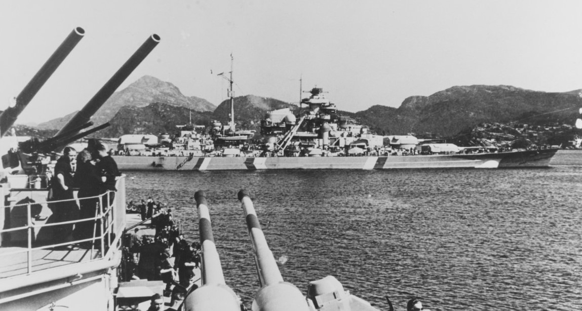 The battleship Bismarck in a Norwegian fjord